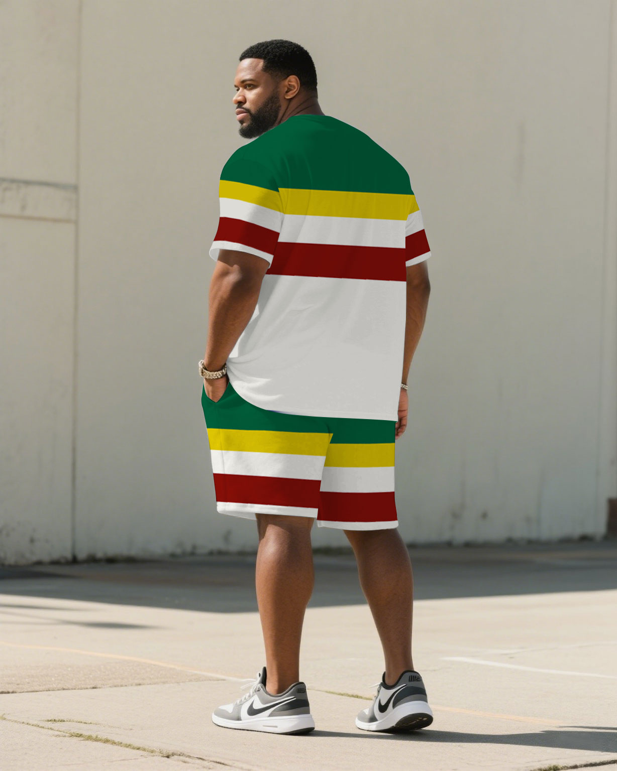 Big & Tall Striped T-Shirt Shorts Set for big men view 4