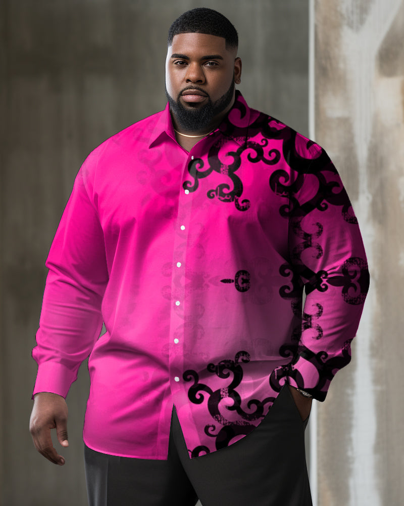 Big & Tall Pink Floral Long Sleeve Shirt for big men