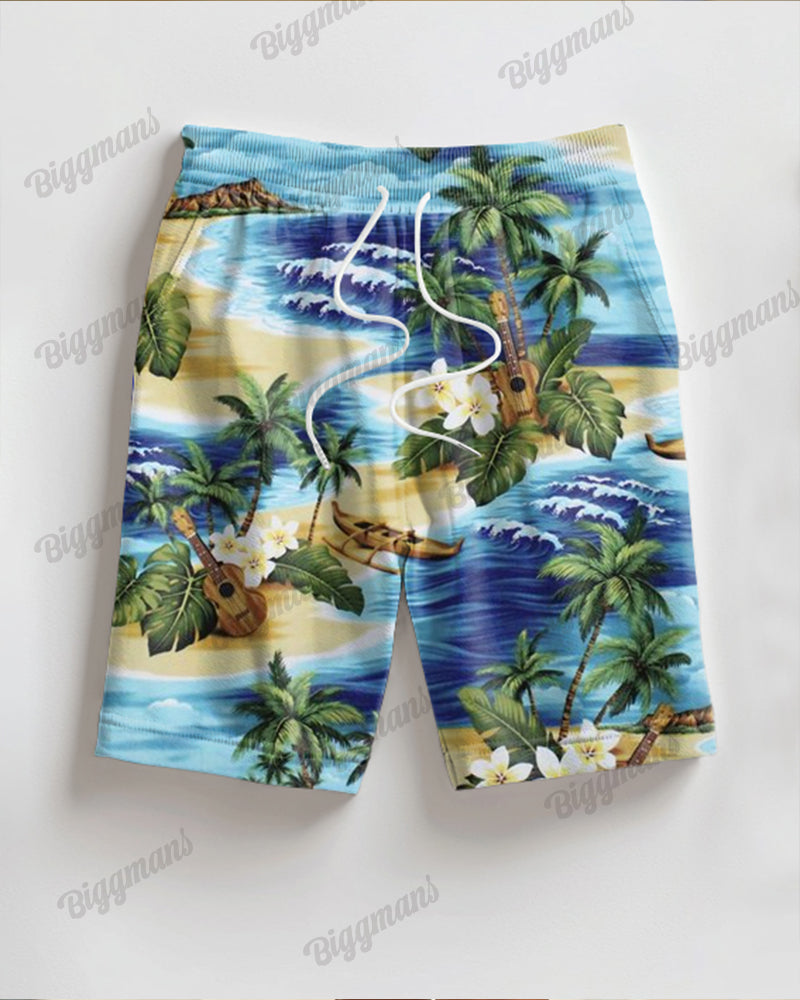 Big & Tall Blue Colorblock T-Shirt Shorts Set for big men view 4