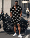 Big & Tall Black White Streetwear T-Shirt Shorts Set for big men view 1