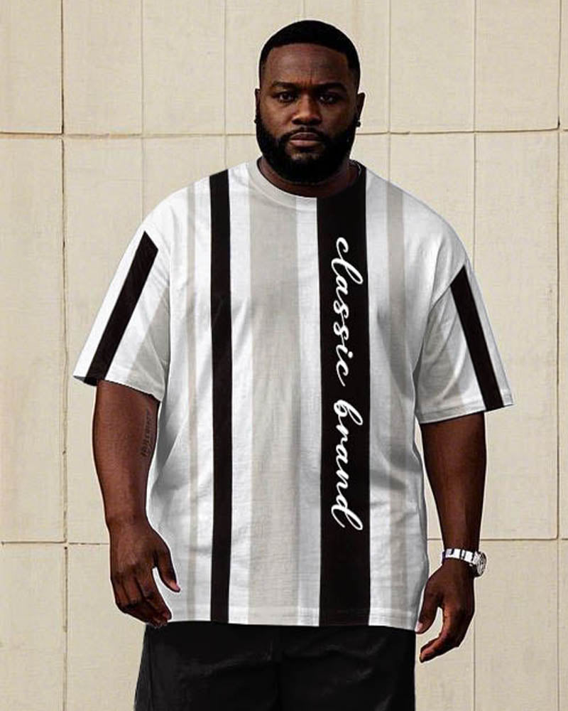 Big & Tall Striped Graphic T-Shirt Pants Set for big men view 2
