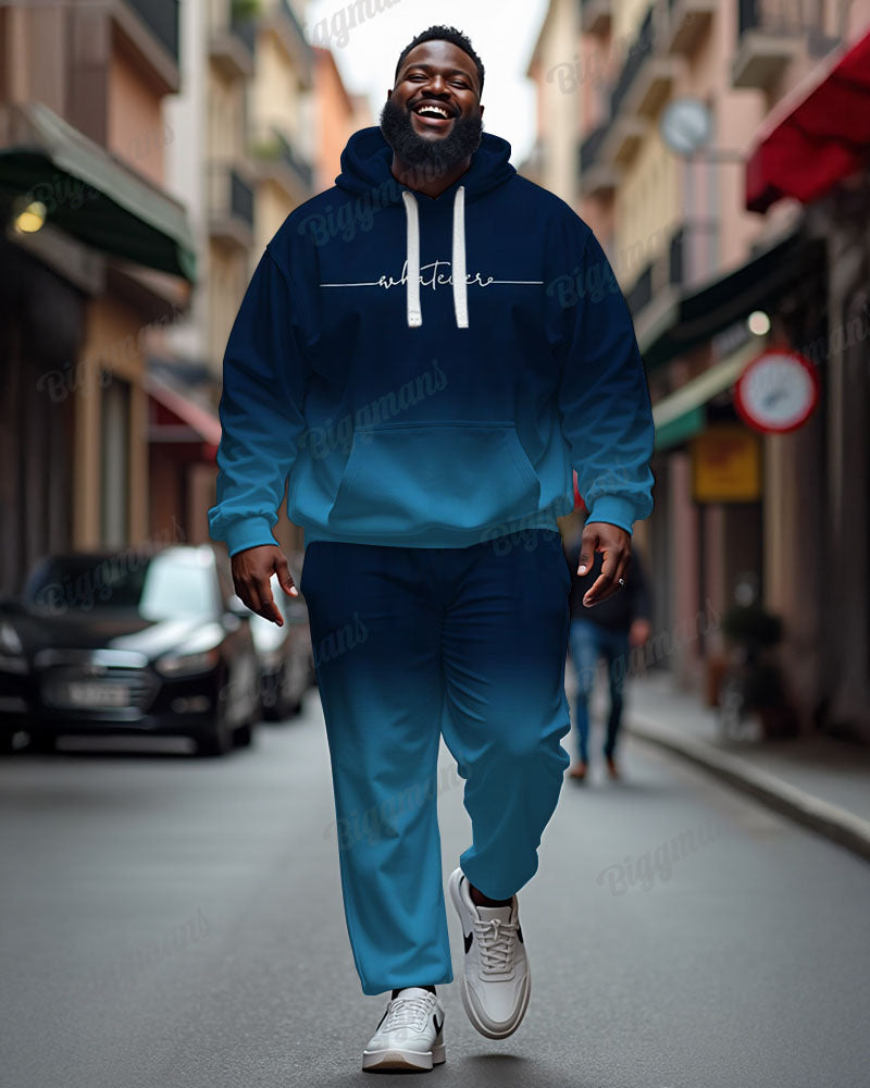 Big & Tall Blue Gradient Hoodie Sweatpants Set for big men view 1