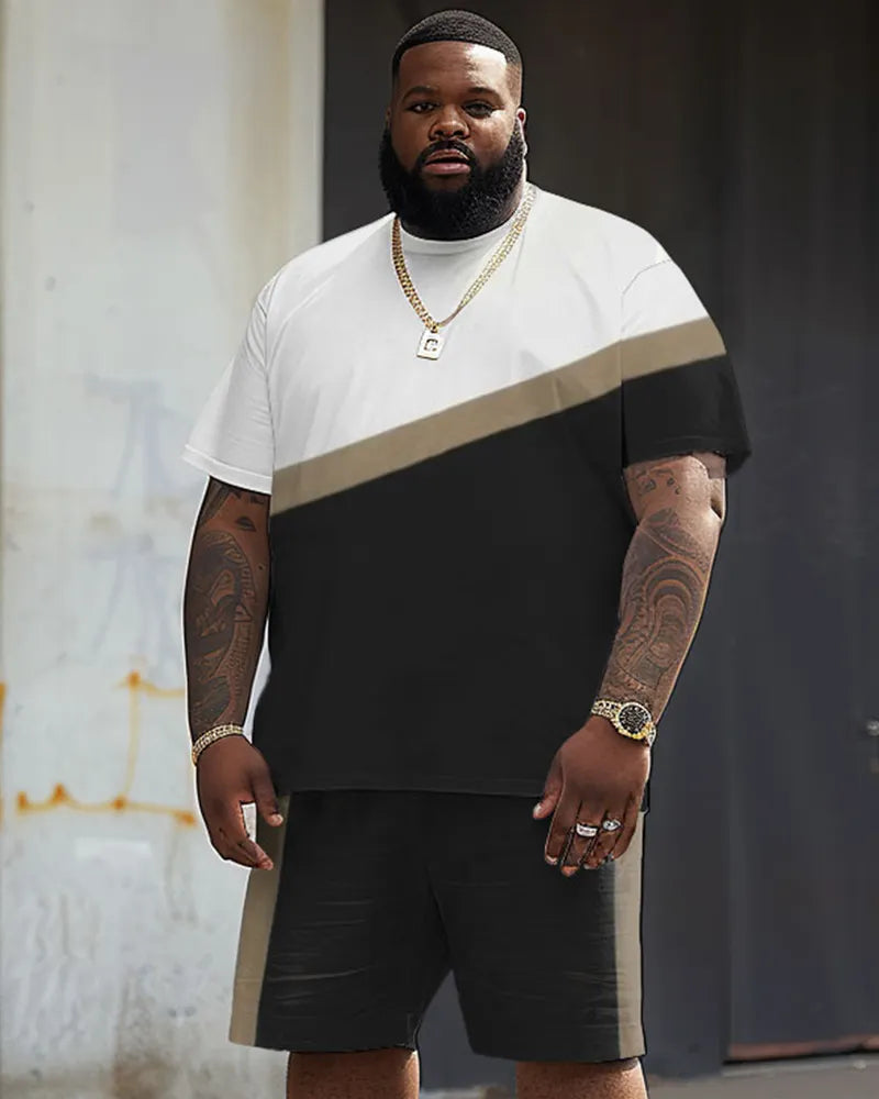 Big & Tall Khaki Colorblock Striped Two-piece Set for big men view 1