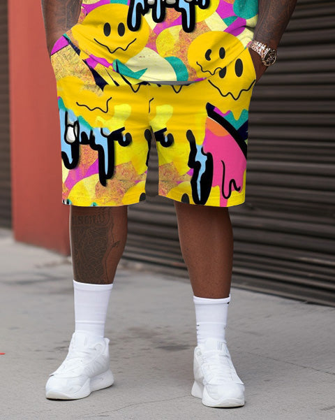 Big & Tall Colorblock Graffiti T-Shirt Shorts Set for big men view 3