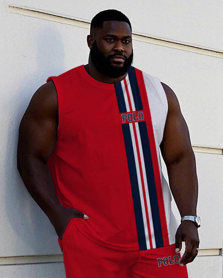 Big & Tall Black Colorblock Striped Vest Pants Set for big men view 2