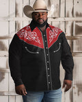 Big & Tall Black Red Western Long Sleeve Shirt for big men