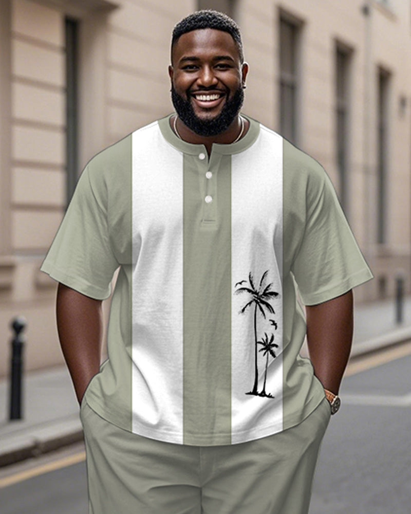 Big & Tall White Green Hawaiian T-Shirt Pants Set for big men view 2