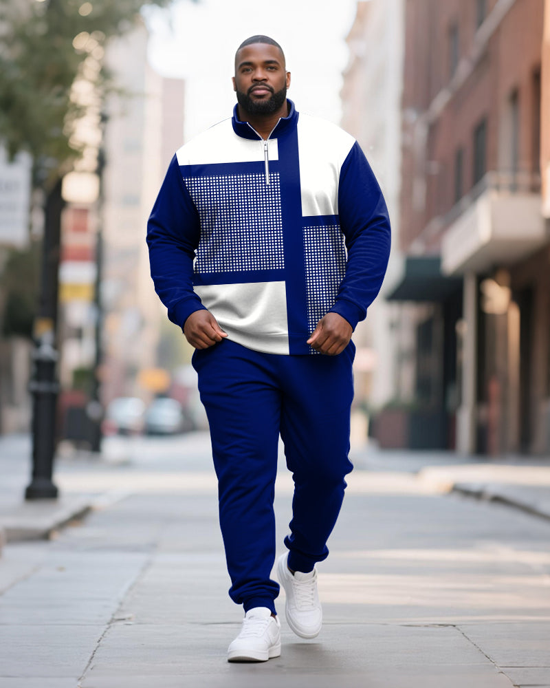 Big & Tall Colorblock Geometric Two-piece Set for big men view 3