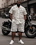 Big & Tall White Graphic T-Shirt Shorts Set for big men view 1