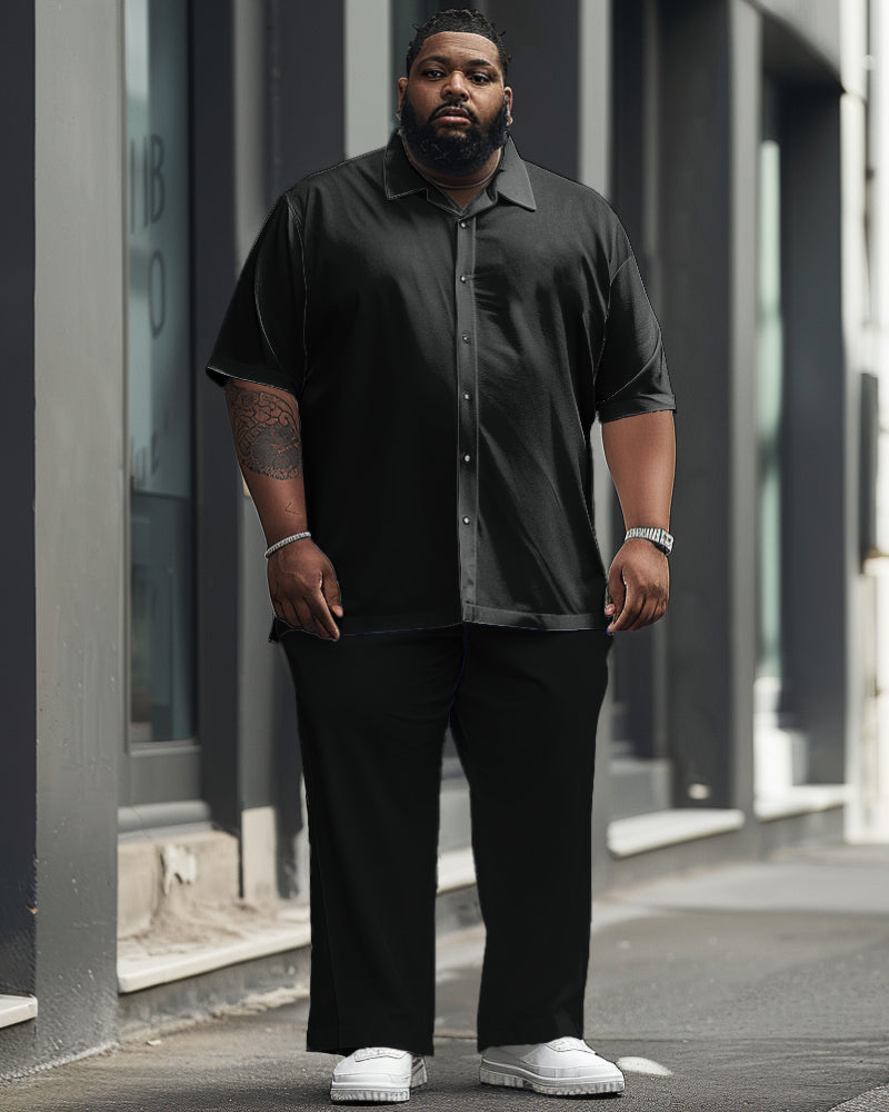 Big & Tall Black Solid Color T-Shirt Pants Set for big men view 1