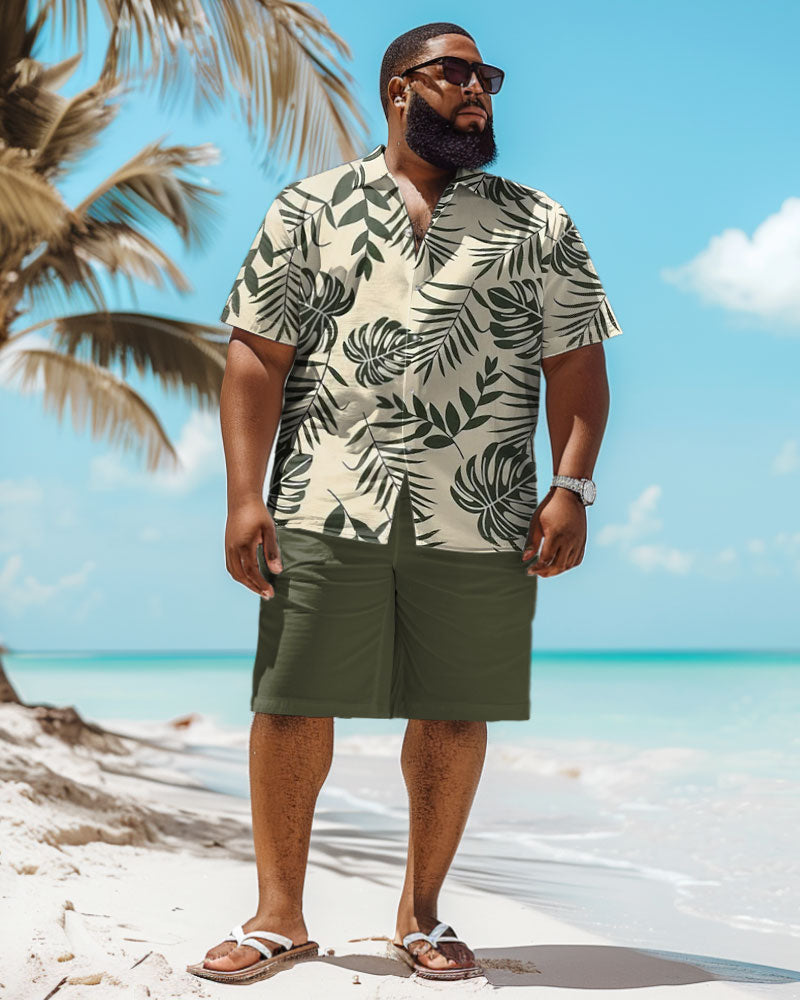 Big & Tall Green Hawaiian Tropical T-Shirt Shorts Set for big men view 2