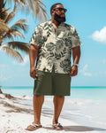 Big & Tall Green Hawaiian Tropical T-Shirt Shorts Set for big men view 2