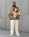 Big & Tall Brown Geometric Graphic Two-piece Set for big men view 1