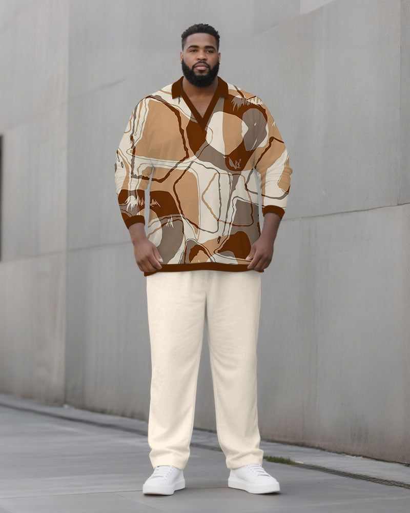 Big & Tall Brown Geometric Graphic Two-piece Set for big men view 1