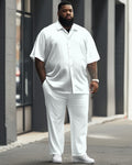 Big & Tall White Solid Color T-Shirt Pants Set for men view 1