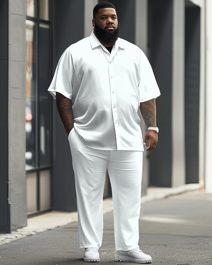 Big & Tall White Solid Color T-Shirt Pants Set for men view 1