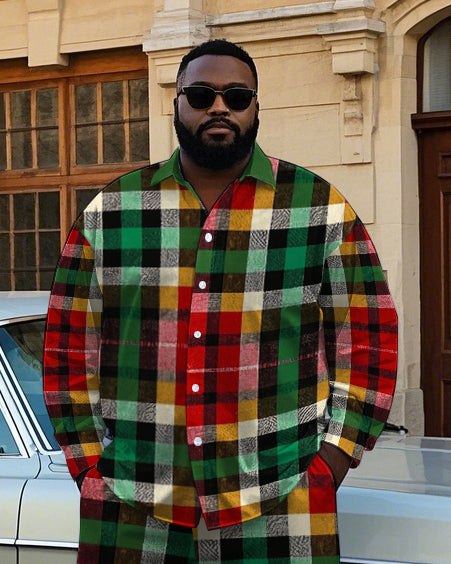 Big & Tall Plaid T-Shirt Pants Set for big men view 2
