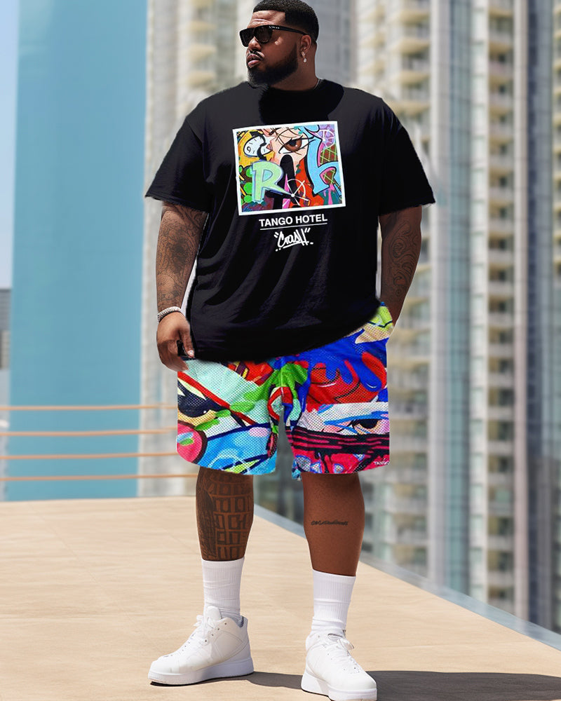 Big & Tall Graffiti Patchwork Two-piece Set for big men view 1
