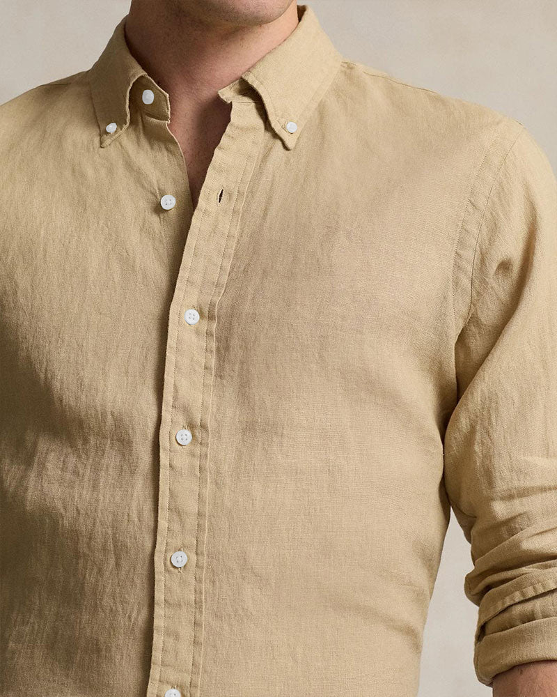 Big & Tall Khaki Solid Color Long Sleeve Shirt for big men view 3