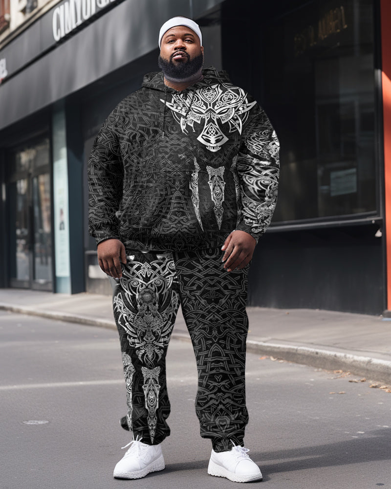 Big & Tall Black White Graphic Hoodie Sweatpants Set for big men view 1