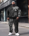 Big & Tall Black White Graphic Hoodie Sweatpants Set for big men view 1