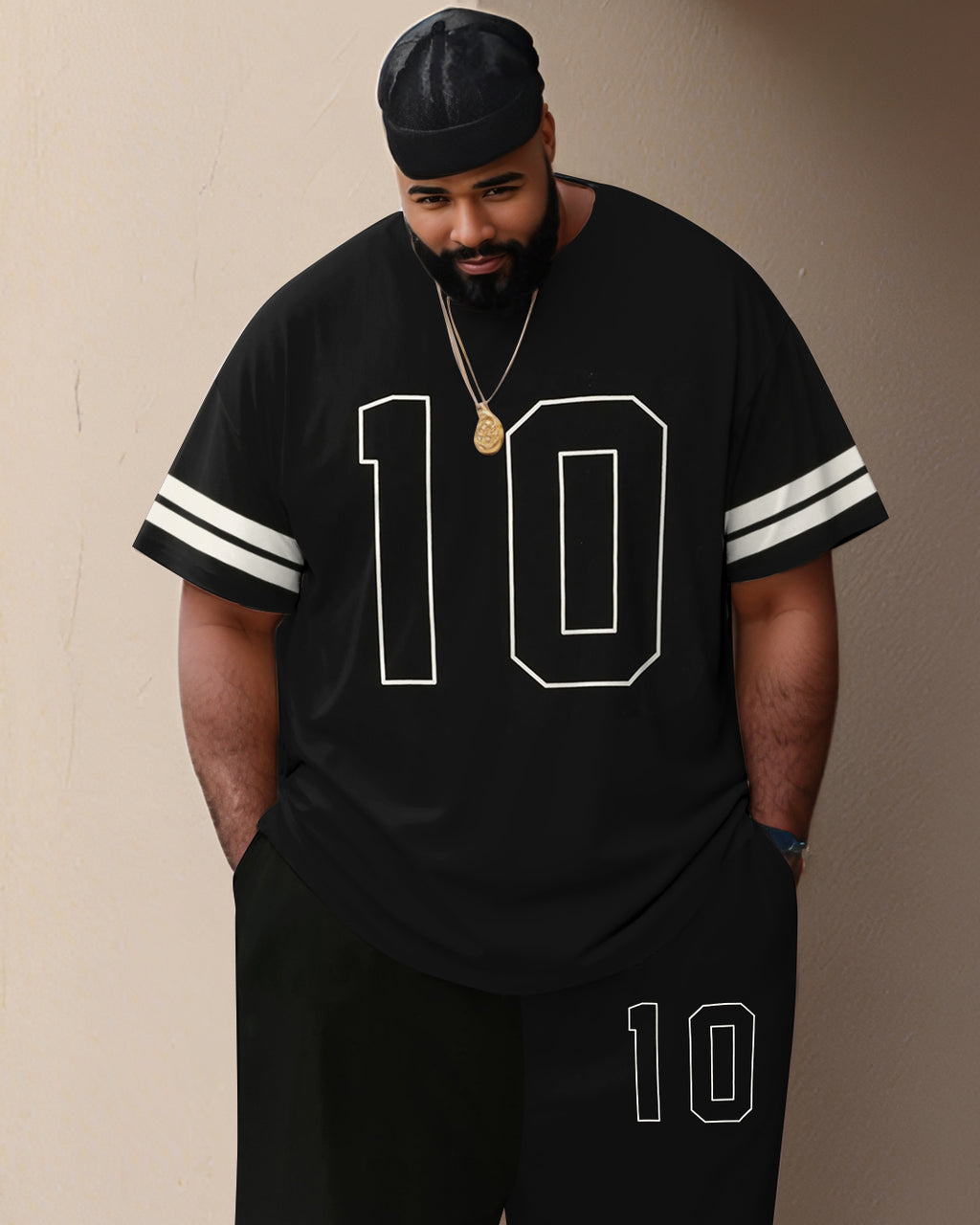 Big & Tall Striped T-Shirt Pants Set for big men view 2