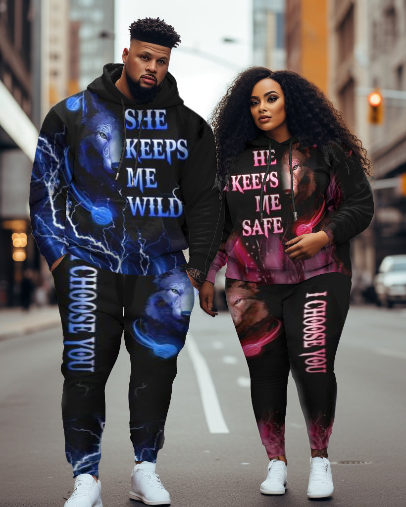 Big & Tall Blue Pink Graphic Hoodie Sweatpants Set for big men view 1