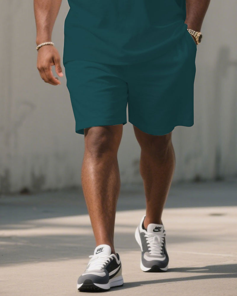 Big & Tall Blue Green Gradient T-Shirt Shorts Set for big men view 3