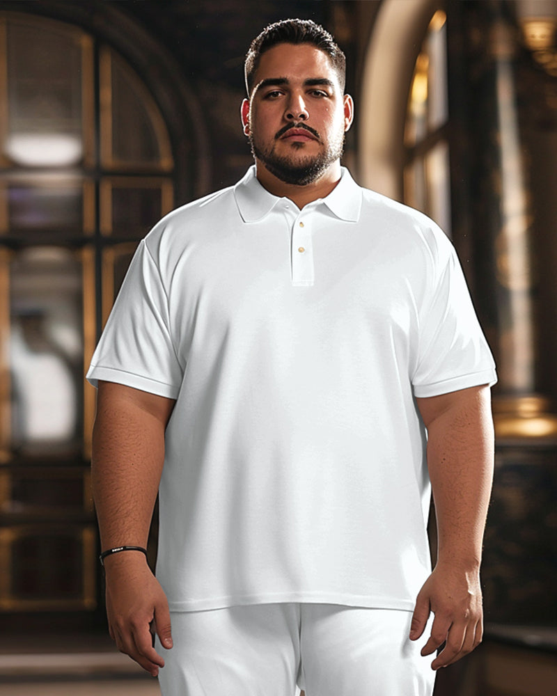 Big & Tall White Solid Color Polo Pants Set for big men view 2