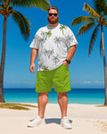 Big & Tall Green Hawaiian Graphic T-Shirt Shorts Set for big men view 1
