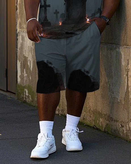 Big & Tall Graffiti Streetwear T-Shirt Shorts Set for big men view 3