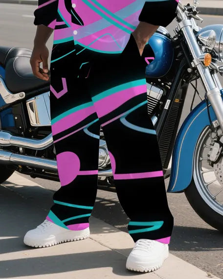 Big & Tall Geometric T-Shirt Pants Set for big men view 3