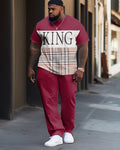 Big & Tall Plaid Graphic Streetwear Two-piece Set for big men view 1