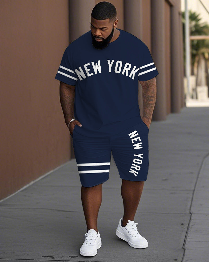 Big & Tall Striped T-Shirt Shorts Set for big men view 1