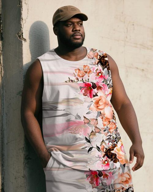 Big & Tall White Striped Graphic Tank Top for big men view 2