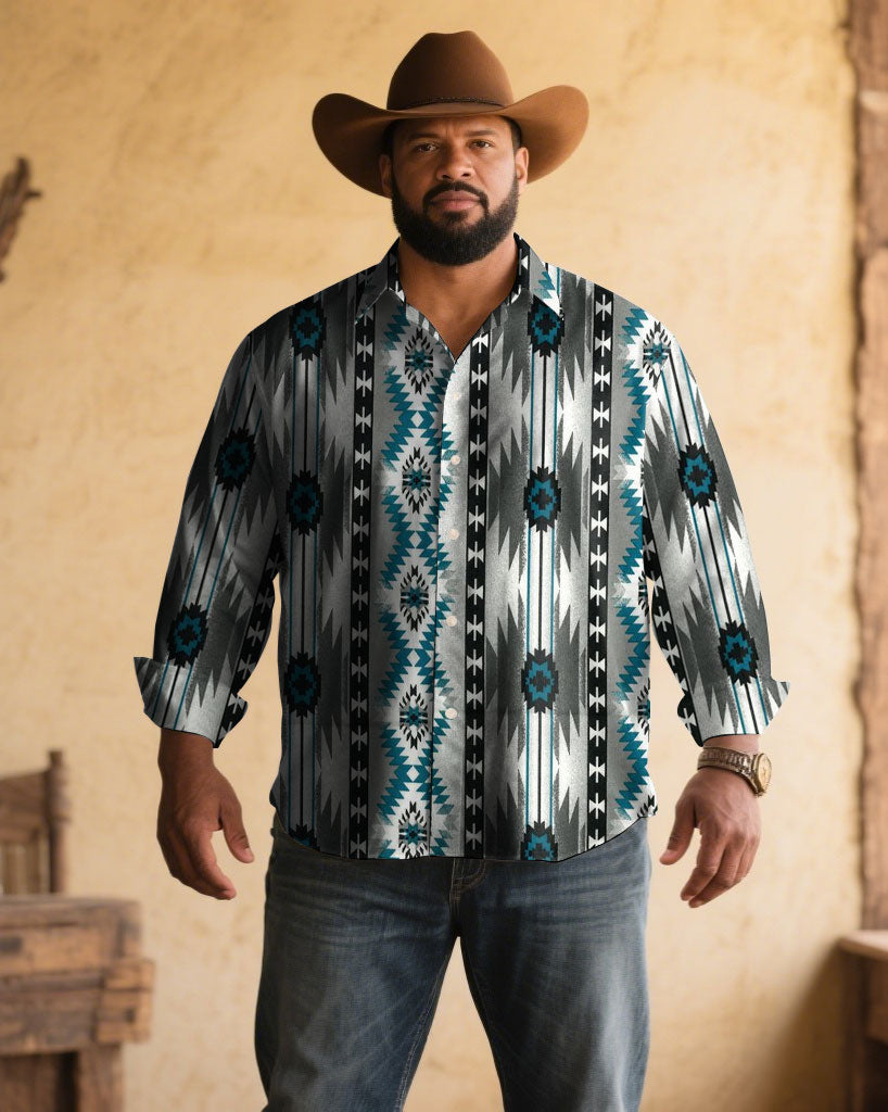 Big & Tall Blue Gray Western Long Sleeve Shirt for big men view 1