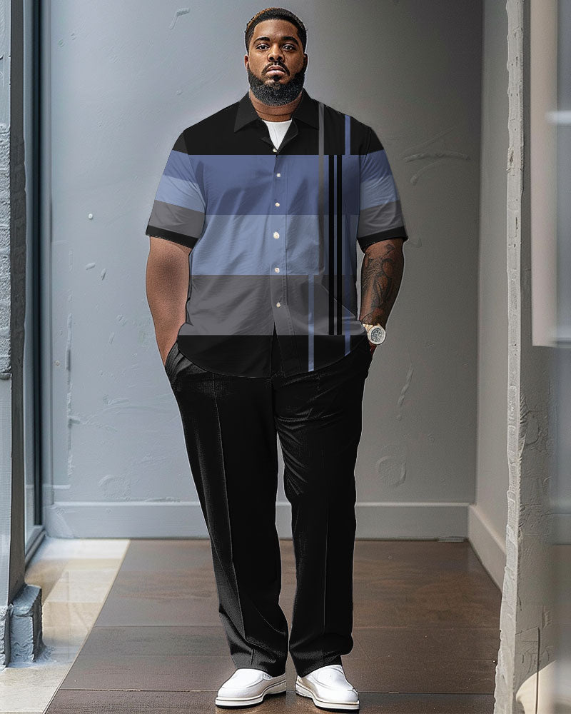 Big & Tall Striped Shirt Pants Set for big men view 1