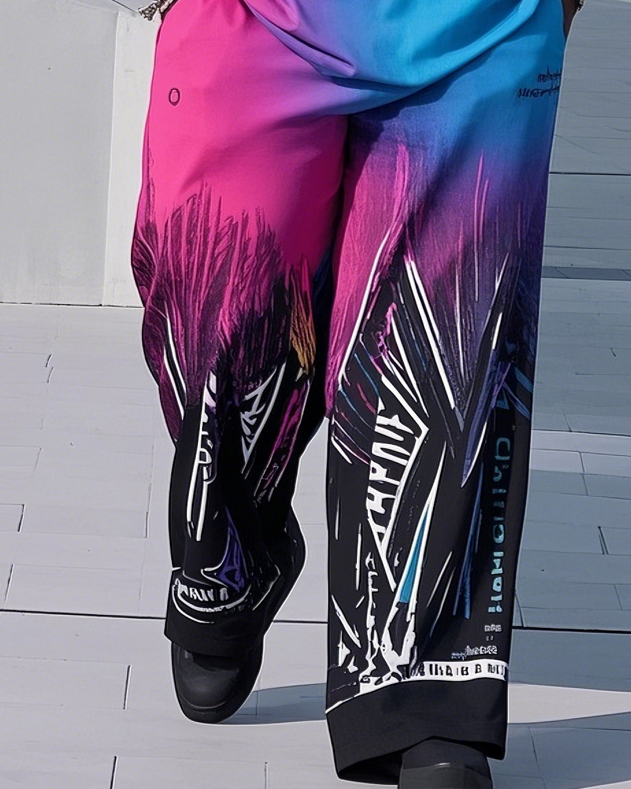 Big & Tall Gradient Graphic T-Shirt Pants Set for big men view 3
