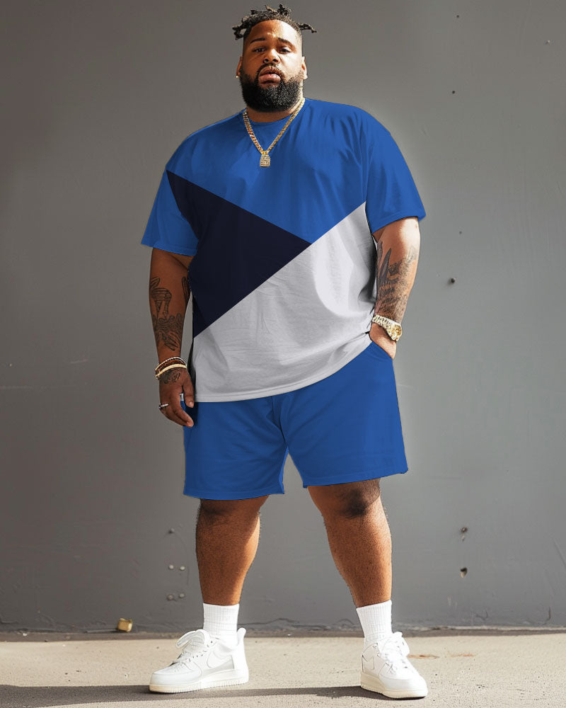 Big & Tall Blue Colorblock T-Shirt Shorts Set for big men view 2
