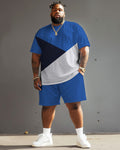 Big & Tall Blue Colorblock T-Shirt Shorts Set for big men view 2