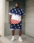 Big & Tall Striped Graphic T-Shirt Shorts Set for big men view 1