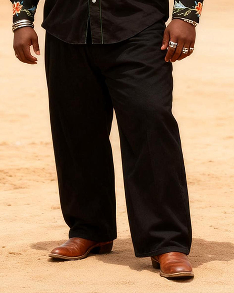 Big & Tall Black Western Graphic T-Shirt Pants Set for big men view 3