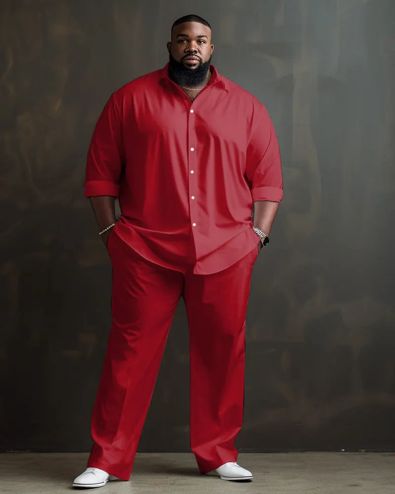 Big & Tall Solid Color Shirt Pants Set for big men view 34