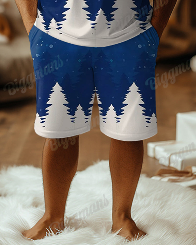 Big & Tall Blue Graphic T-Shirt Shorts Set for big men view 3