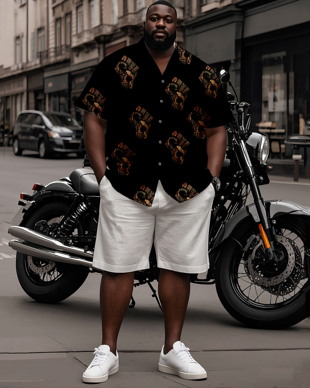 Big & Tall Black White Juneteenth T-Shirt Shorts Set for big men view 1