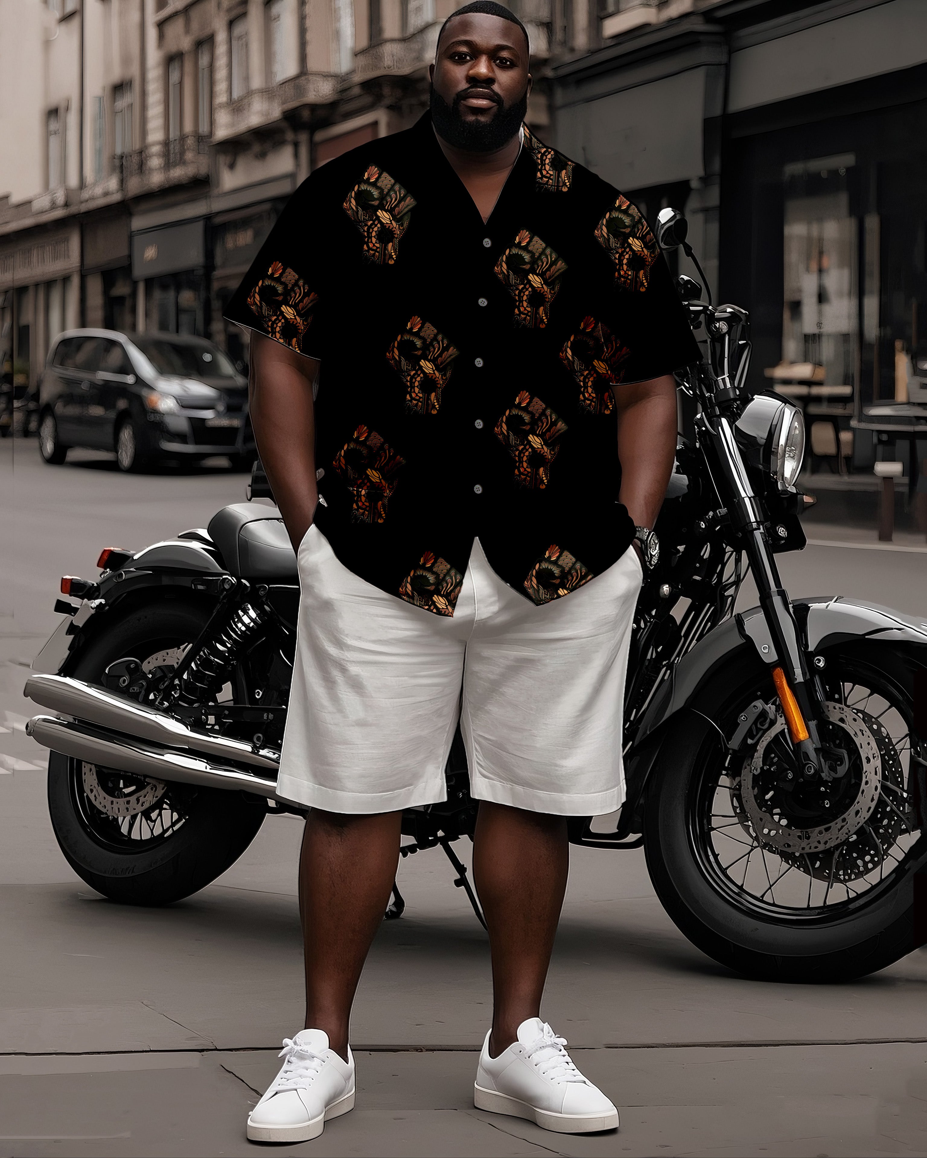Big & Tall Black White Juneteenth T-Shirt Shorts Set for big men view 1