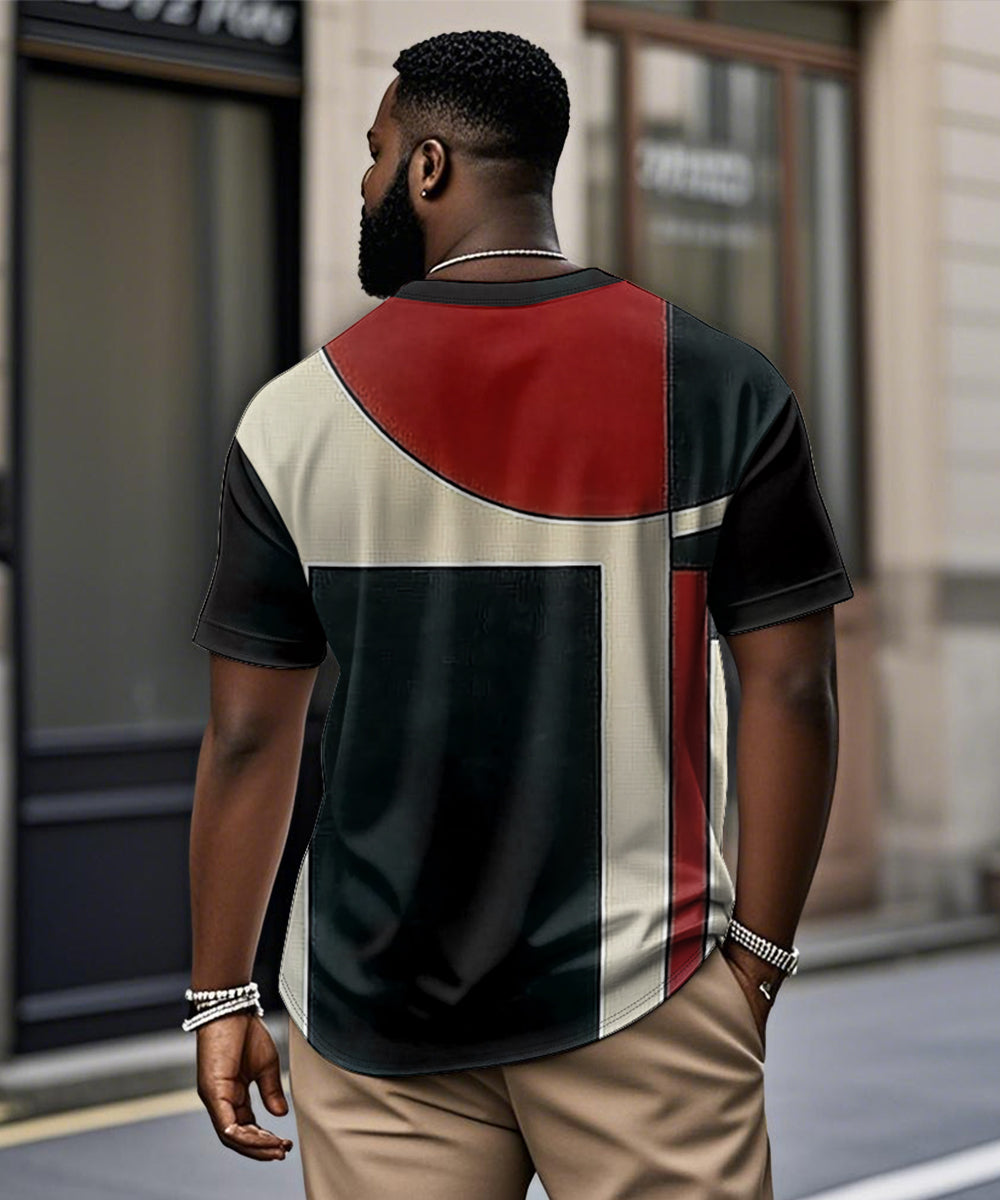Big & Tall Black Red Geometric T-Shirt for big men view 2