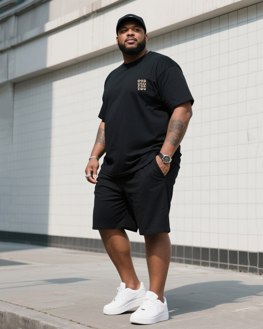 Big & Tall Graphic Athletic T-Shirt Shorts Set for big men view 2