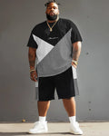 Big & Tall Black White Graphic T-Shirt Shorts Set for big men view 2
