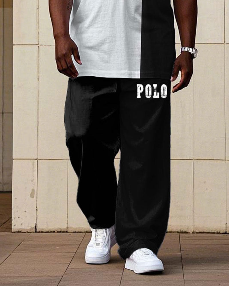 Big & Tall Black White Streetwear T-Shirt Pants Set for big men view 3
